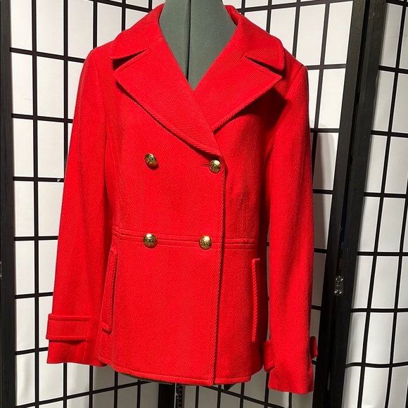 Talbots Red Pea Coat with Double Breasted Design - Picture 2 of 16
